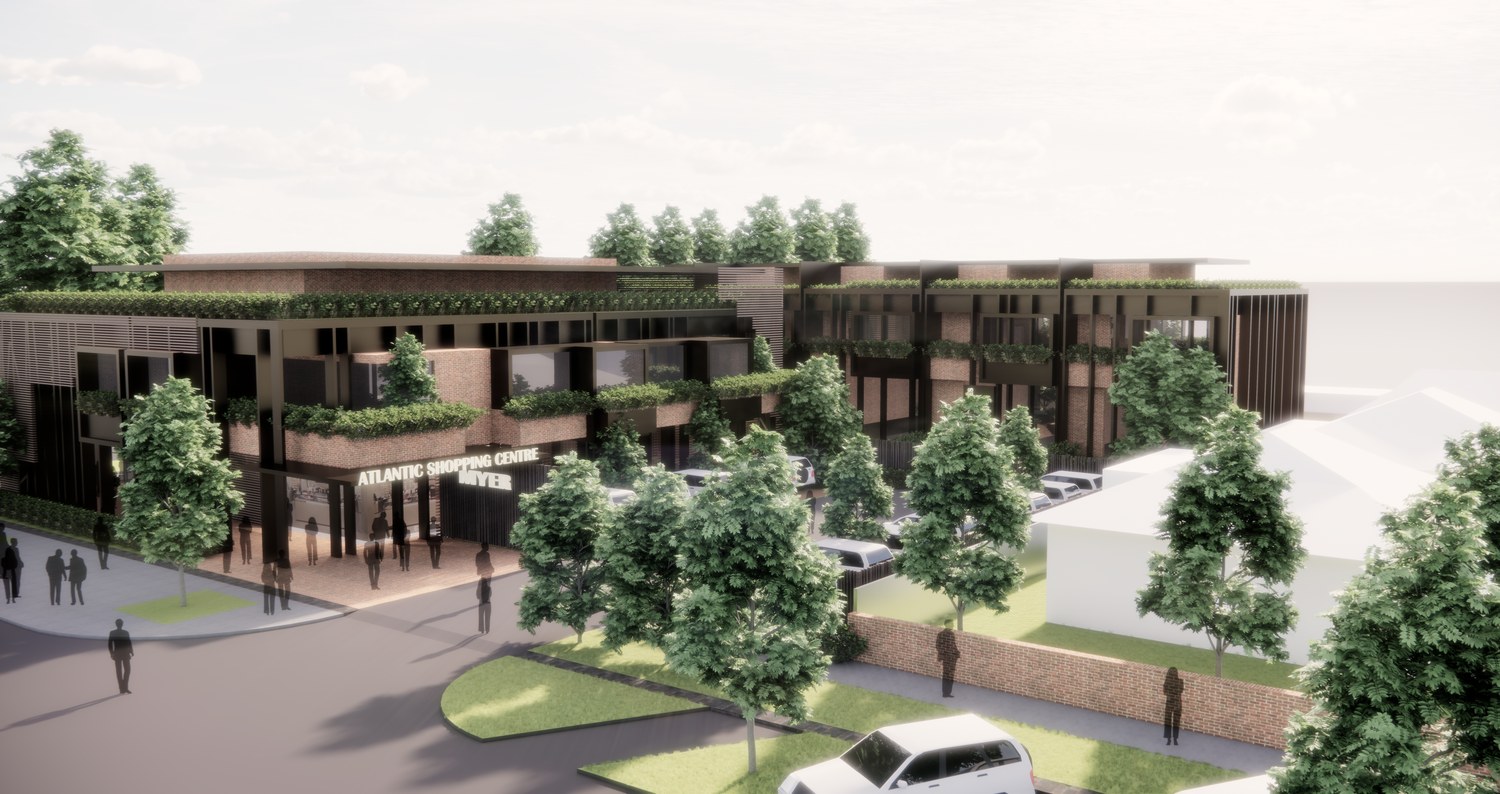 Atlantic Residences aerial front with retail frontage
