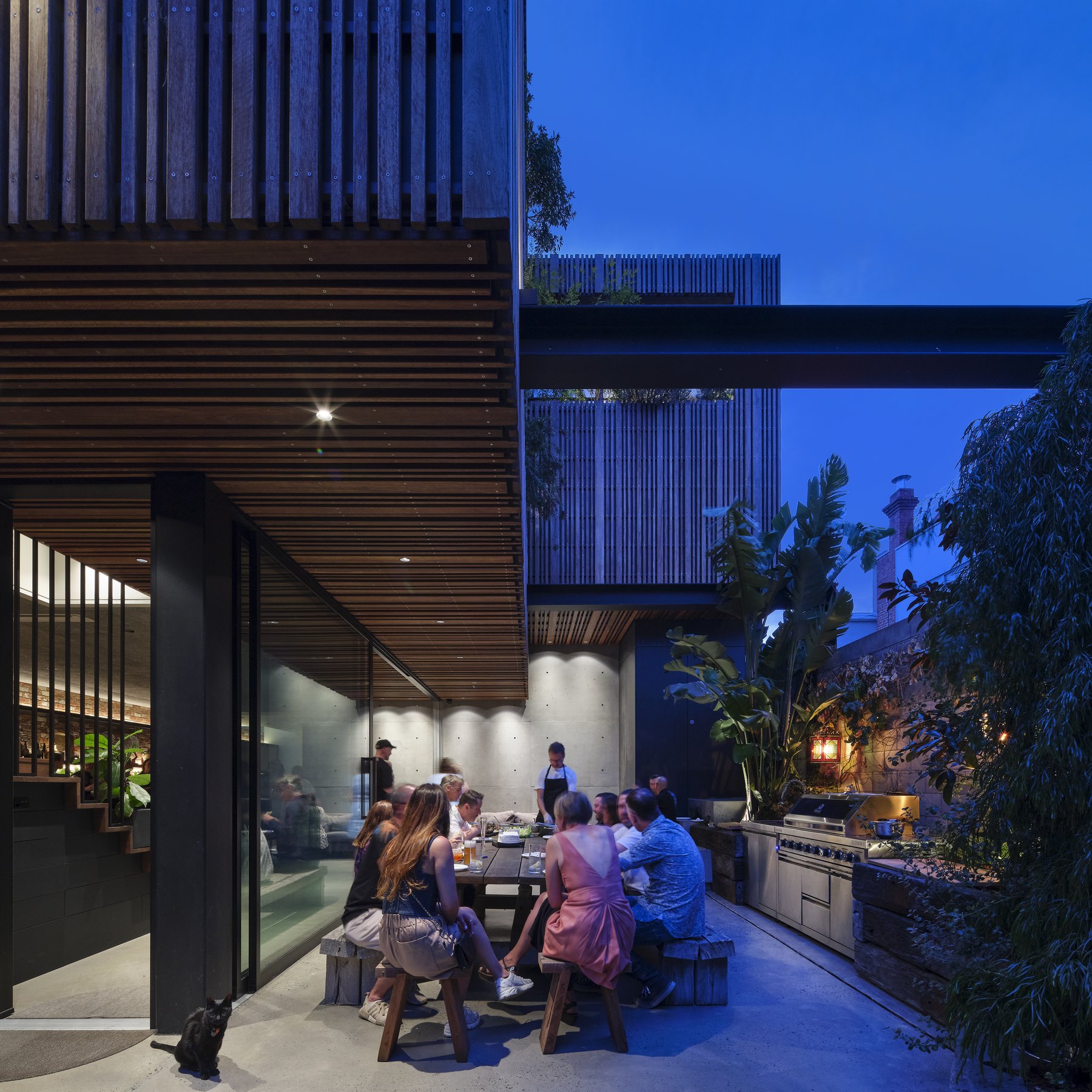Lanes End courtyard at dusk