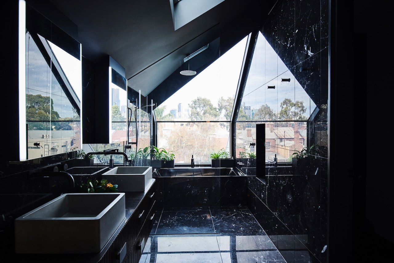 Lanes End dark marble bathroom