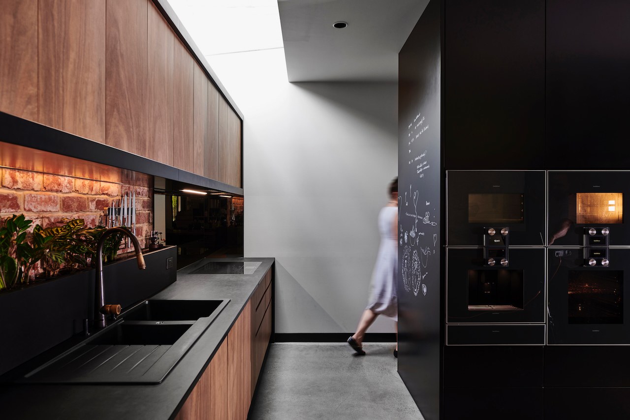 Lanes End galley kitchen looking through to the light