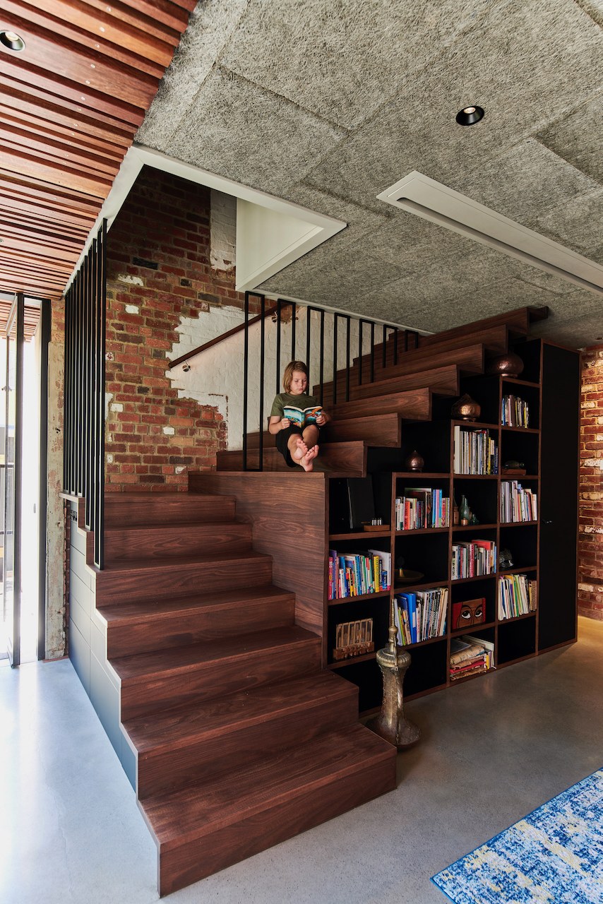 Lanes End timber stair and reading nook beside the library